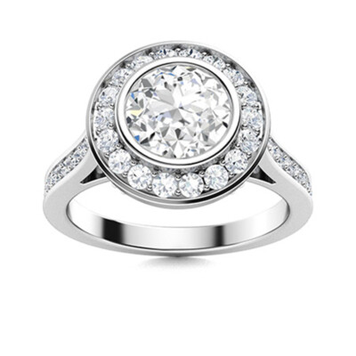 Double Halo 5 MM Round Moissanite 925 Sterling Silver Solitaire Accents Ring