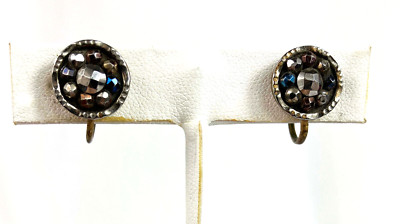 Antique C 1880 1890s Victorian Cut Steel Bead Button Style Earrings Screwback