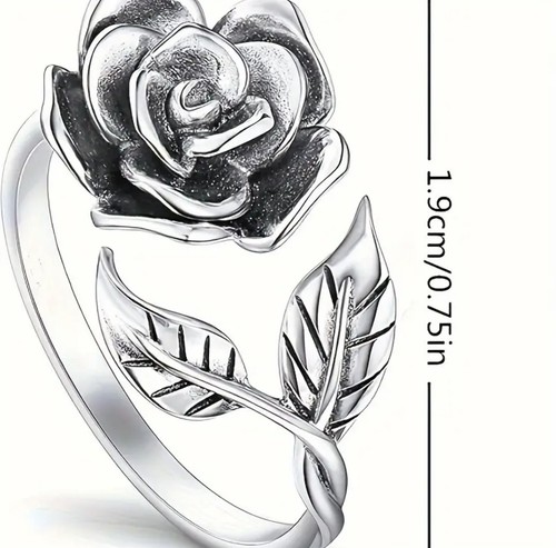 J.Jill Rose Flower Ring 7 6 Leaf Size Silver Blooming Rose Floral Open Boho Y2K - Picture 4 of 10