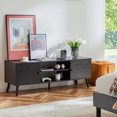 Wooden TV Stand for up to 60 Inch TV with Adjustable Shelves and Storage