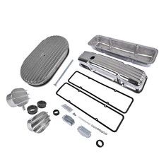 Polished Valve Cover Air Pcv Breather 15 Full Finned Air Cleaner For 58-86 Sbc