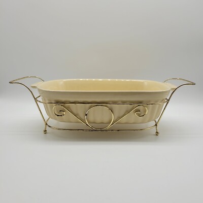 VTG Pfaltzgraff FTDA 1983 Pale Yellow 32 Oz. Casserole Dish W/ Wire Rack Holder