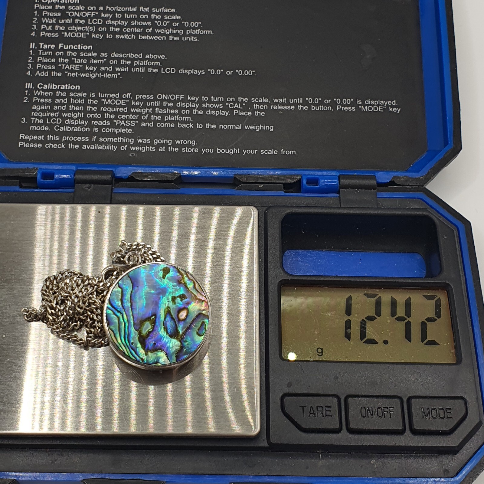 Photo 10 of Sterling Silver 925 Double Sided Pendant Abalone And Onyx On A 24" Chain, N2