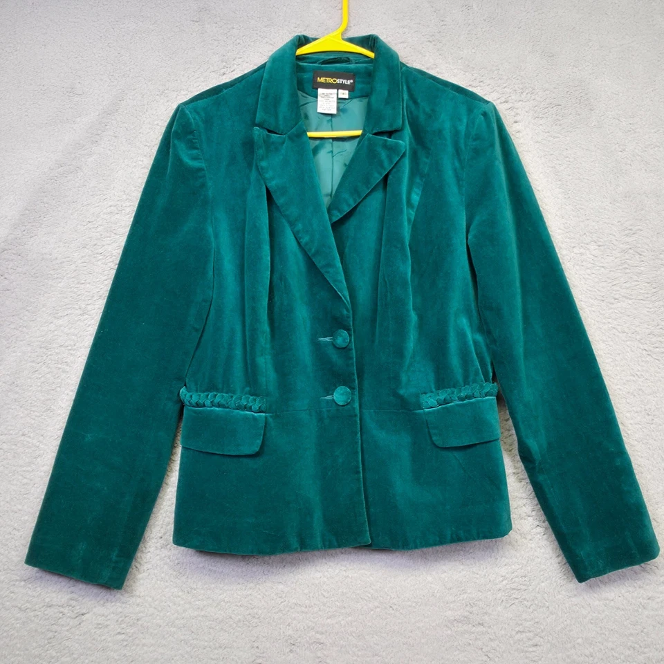 Metrostyle Blazer женщин 8 зеленый бархат заплетенный опрятный Y2K карьера прихоти - Изображение 4 из 4