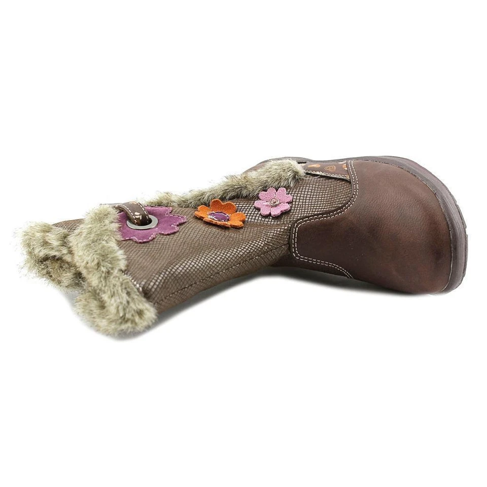 New BKO by Beeko Toddler Girl Makayla II Brown Pink Flowers Fur Winter Boots 11 - Image 4 of 4