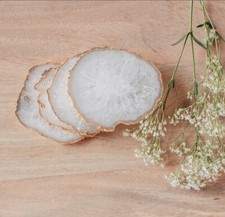 Natural White Agate Coaster | Gold Electroplated Coaster | Gift For Her Him