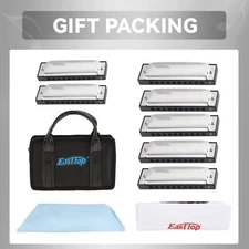 EASTTOP Harmonica set of 7-Pack 10Hole Blues harp mouth organ Diatonic Harmonica