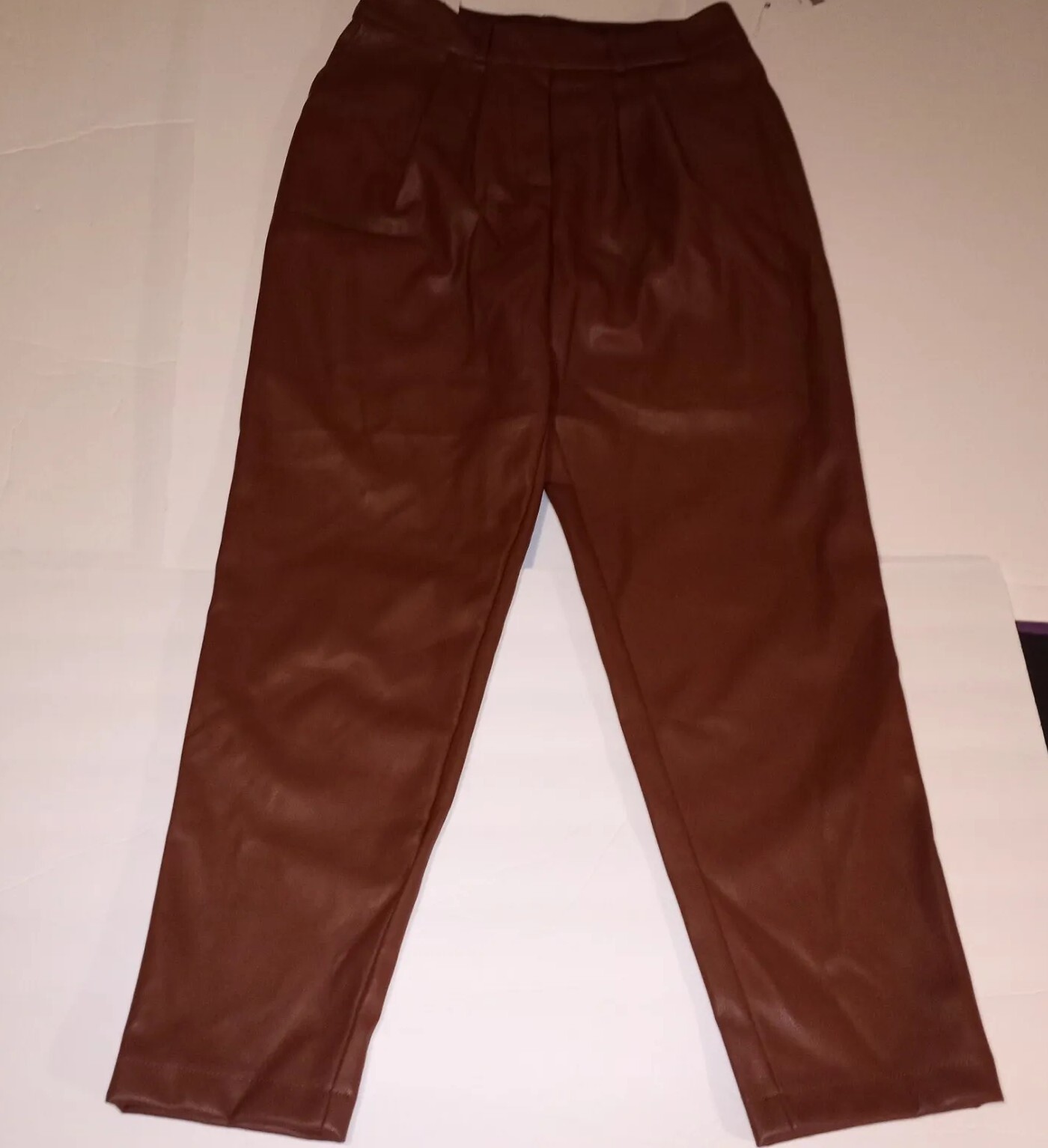 FILA Pantaloni a gamba dritta Ophelia Row da donna marroni in finta pelle nuovi con etichette taglia 10