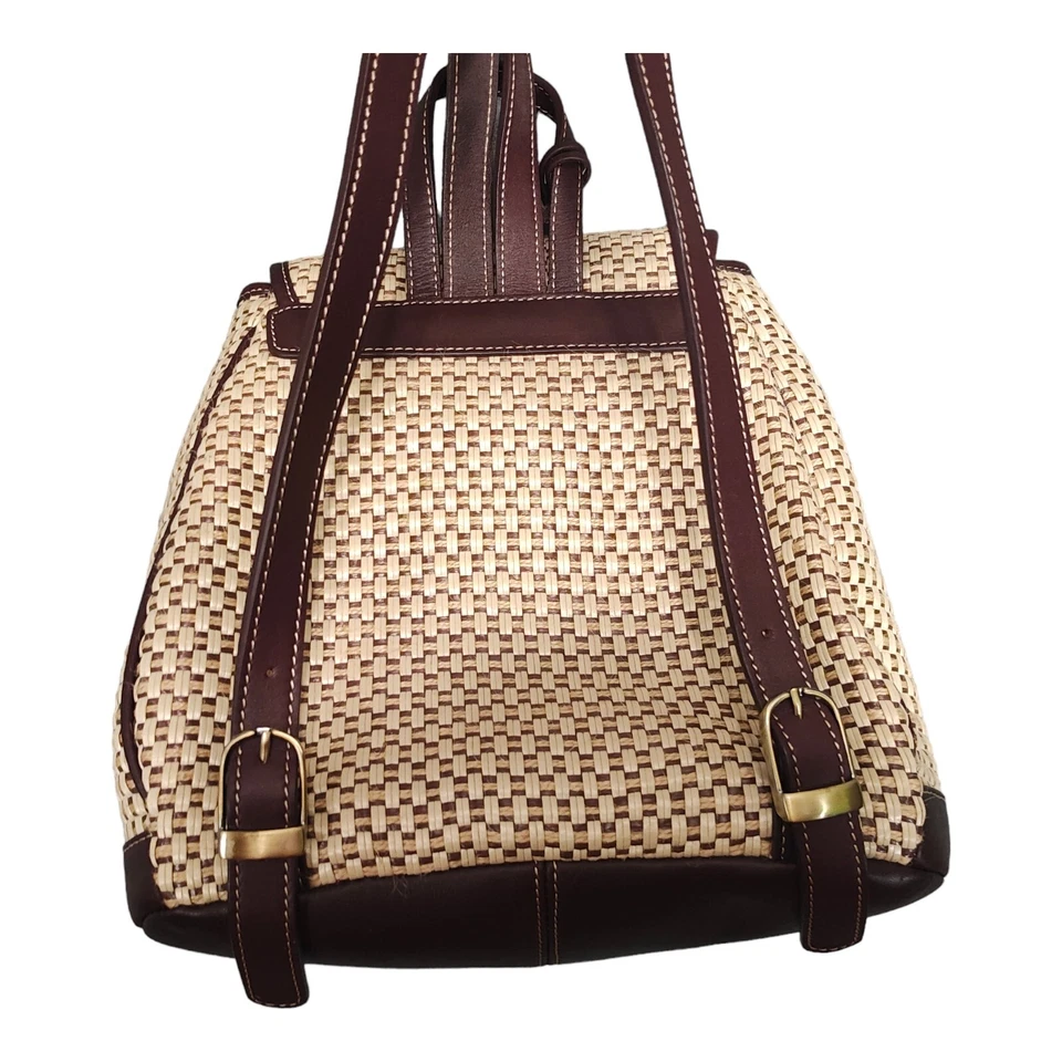 Etienne Aigner Handbag Medium Womens Jute Backpack Gold-Plated Inner Pockets 90s - Image 3 of 4