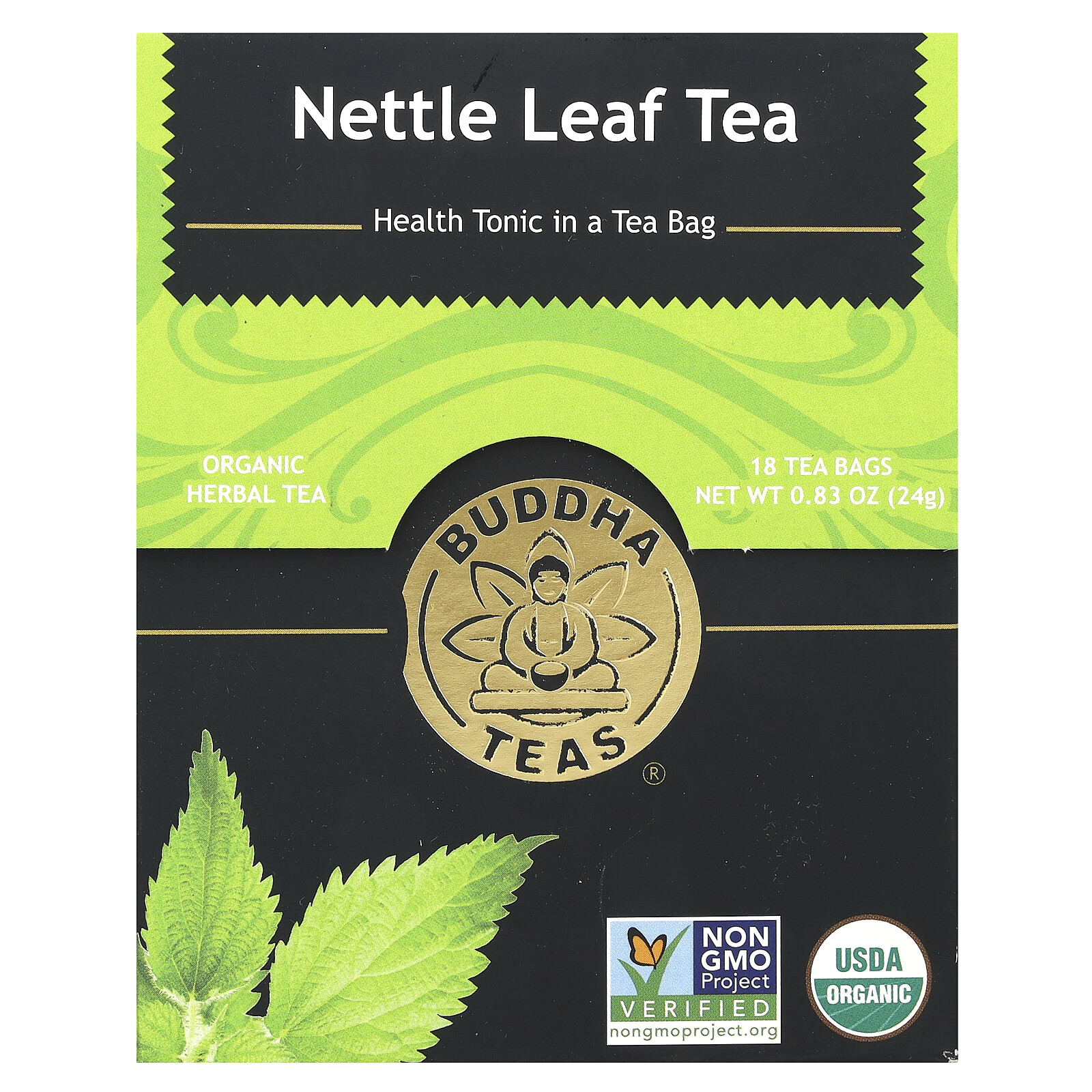 Органический травяной чай, листья крапивы, без кофеина, 18 пакетиков, 0,83 унции (24 г)
