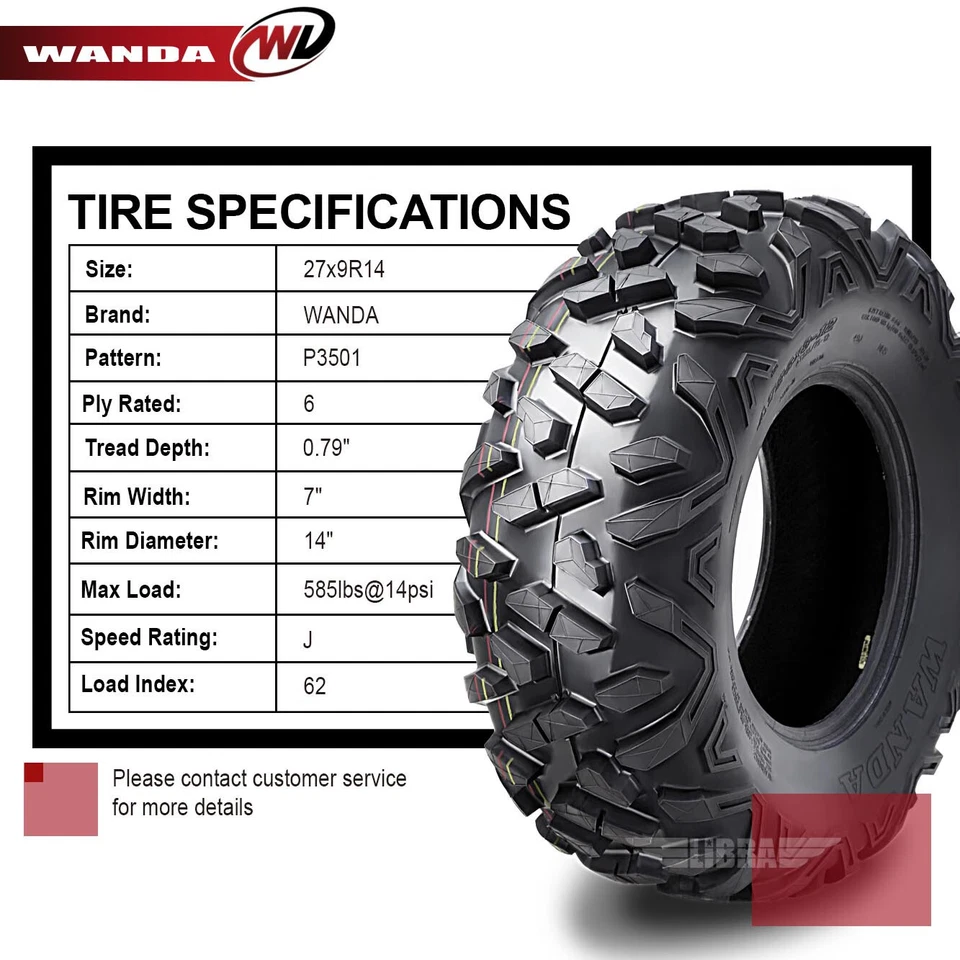 27x9R14 Radial Front or Rear Tire Set for 2014 Can-Am Commander 1000MAX XT/DPS - Image 4 of 4