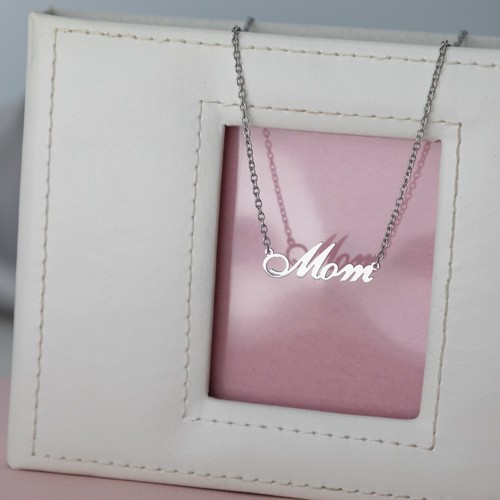 Mom Name Plate Necklace Pendent Silver female Personalized Custom Mothers Day - Picture 2 of 10