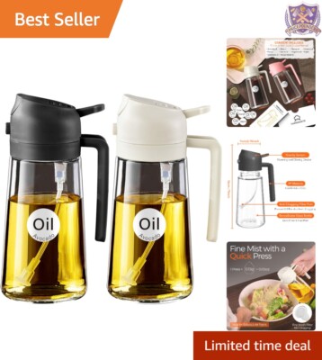 2Pcs Glass Oil Sprayer 16oz Refillable Kitchen Cooking Spray Bottle Dual-Func...