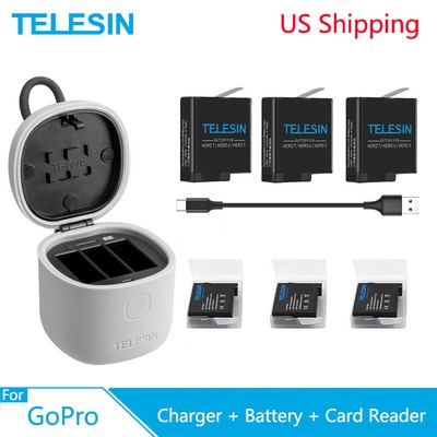 Telesin 3pack Battery 3 Ways Charger Tf Card Reader Box For