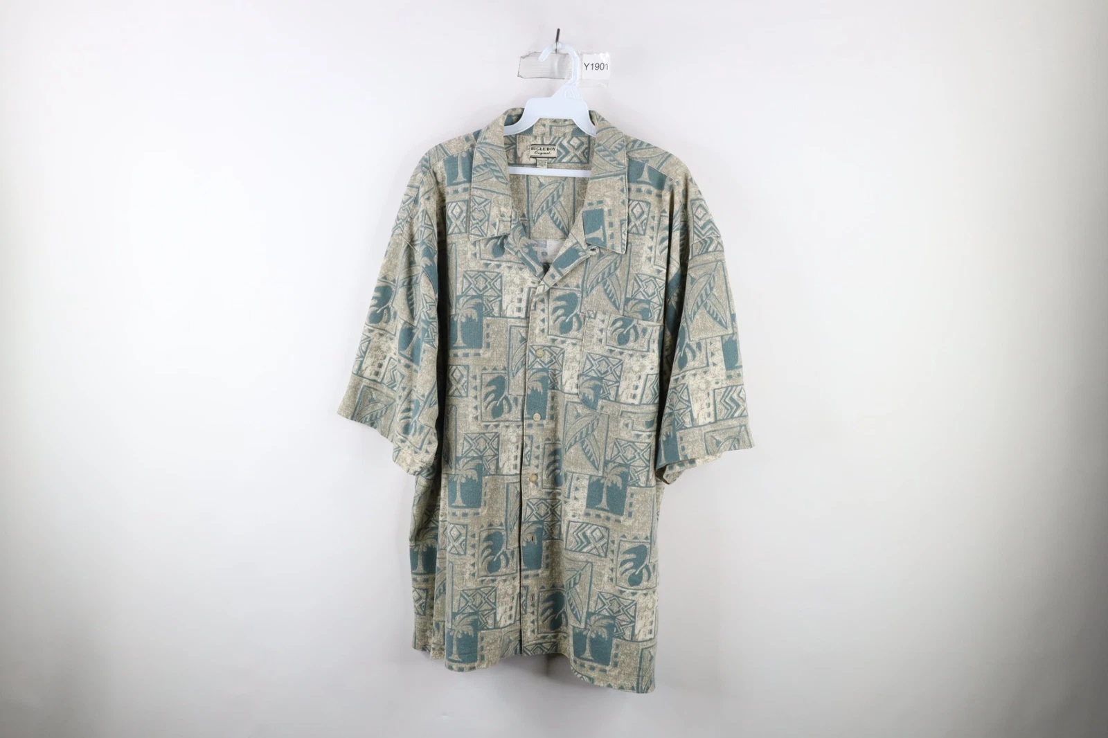 Vtg 90s Streetwear Mens XL Palm Tree All Over Print Looped Collar Button Shirt