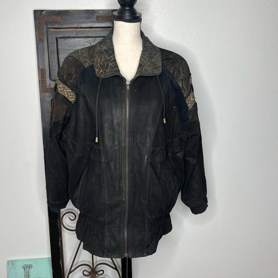 Chaqueta de patchwork de cuero solo para miembros talla mediana Foto 3 de 4