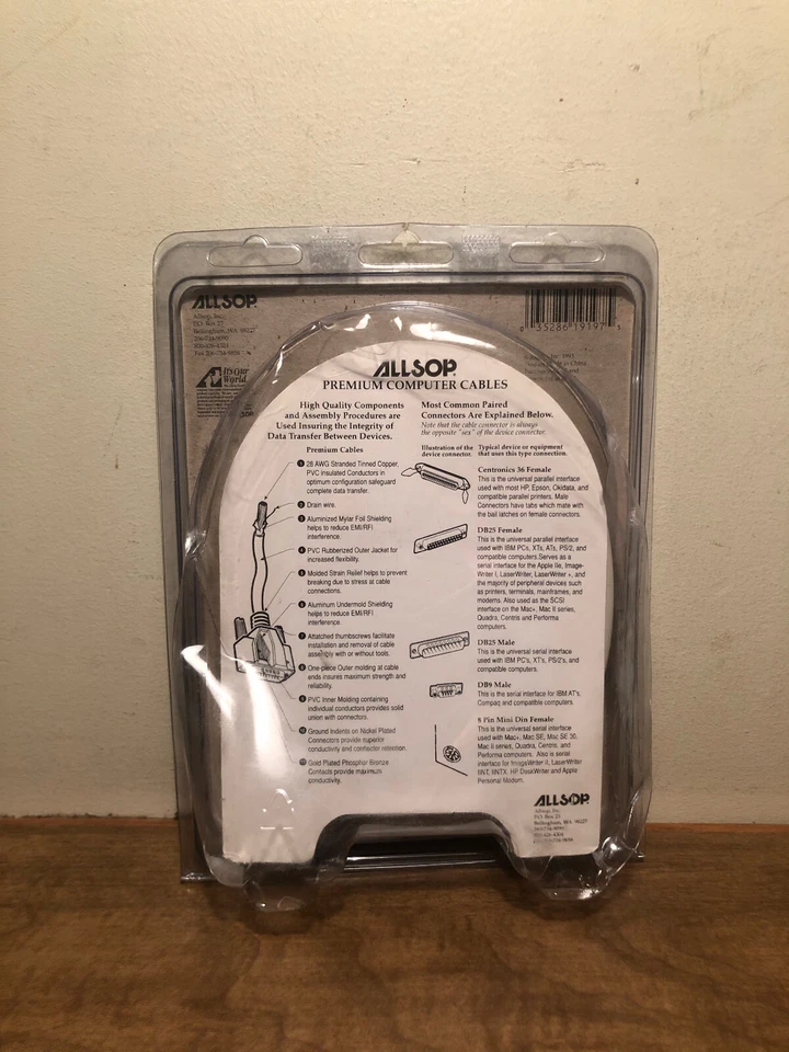 Vintage Allsop 10' Modem Cable IBM Compatible New NIP DB9 Female-DB25 Male - Image 2 of 2