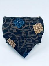 BILL BLASS 100% Silk Floral Print Men's Neck Tie - Brown/Blue/Gold - Made in USA