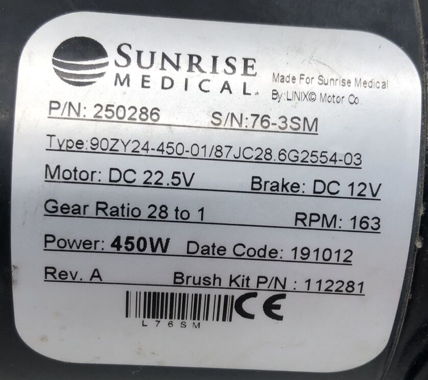 Sunrise Medical Motors Gearboxes Quickie Q500M Power Wheelchair 250287