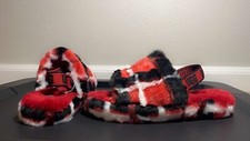 UGG Fluff Yeah Slide Backstrap Slippers 1131630K Plaid Punk Red Women s Size 6