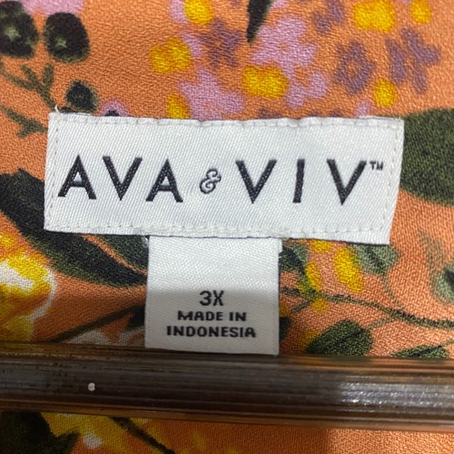 Ava Viv Blouse Womens 3X Orange Floral Fall Autumn 3/4 Sleeve Lightweight Top - Picture 7 of 8