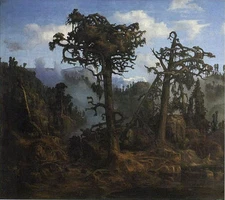Oil painting Hertervig Gamle furutrær ( Old pine trees ) nice forest landscape