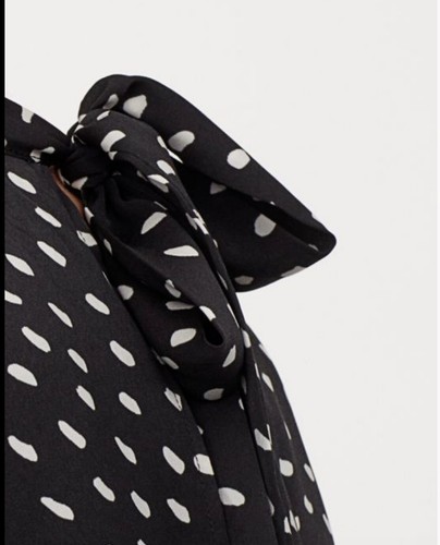 H&M Satin Black Spotted Dress Polka Dot Draping Pleated Ties Skirt M BNWT - Picture 3 of 6