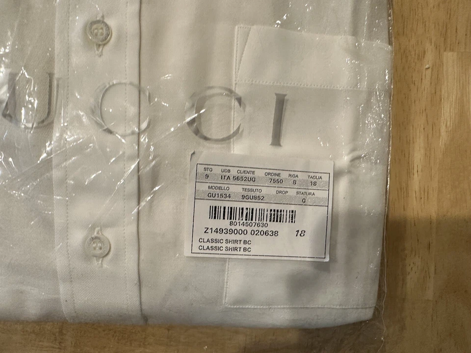 Authentic Gucci Men’s White Button Down Dress Shirt Size 18 - Image 4 of 4