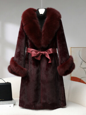 Luxury Sheep Shearing Fur Coat Women Winter Genuine Fox Fur Collar Mink Fur Coat