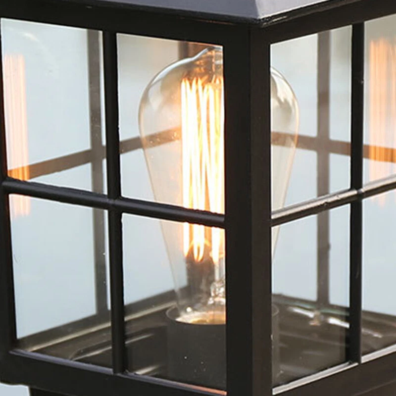 Modern Pillar Light Outdoor Garden Gate Post Lamp Glass Black Lantern Lighting - Image 4 of 4