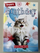 SIBERIAN CUTE KITTEN CAT BIRTHDAY CARD FOR MALE AND FEMALE