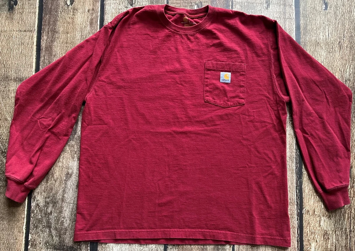 CARHARTT ORIGINAL FIT CREWNECK LONG SLEEVE POCKET T-SHIRT RED MENS SIZE  LARGE | eBay