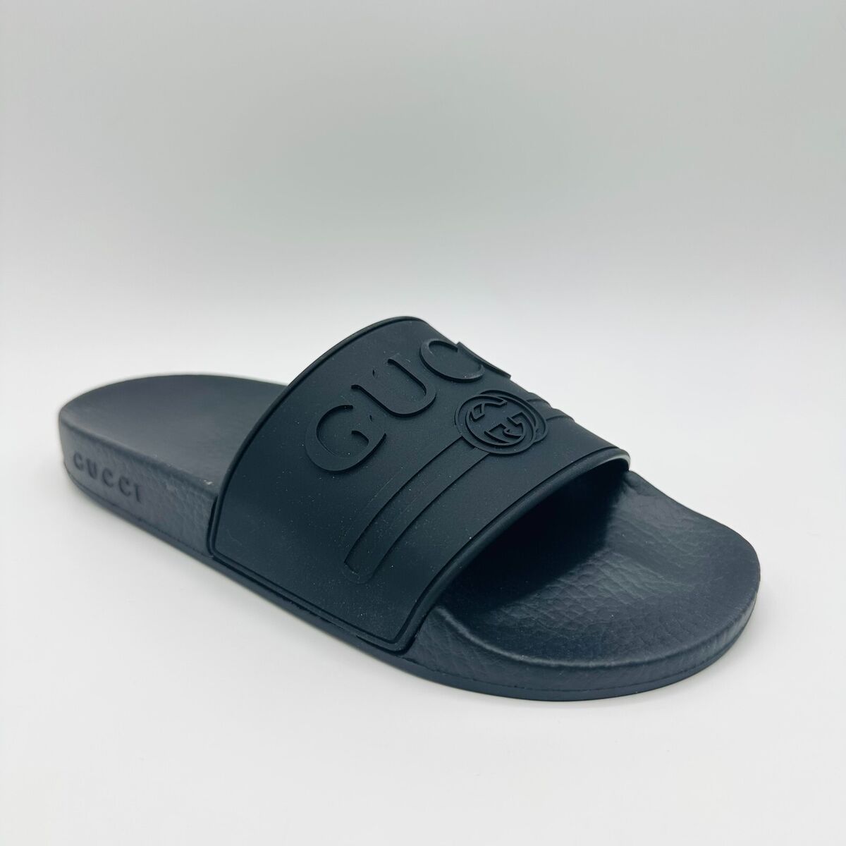 Gucci Women's Black Rubber Trademark Logo Slipper Sandal Gucci Women's Black Rubber Trademark Logo Slipper Sandal