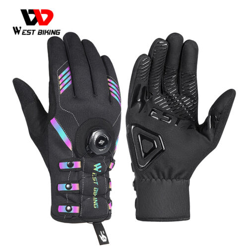 WEST BIKING Self-locking Touch Screen Reflective Motorcycle Cycling Bike Gloves - Picture 1 of 19