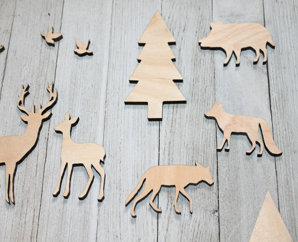 17pc Unfinished Wood Cutout Animals Cabin Decor Man Cave DIY Sign Kit Crafts - Image 3 of 4