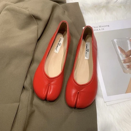 Flache elegante Tabi Damenschuhe flache bequeme weibliche Halbschuhe mit geteilter Zehenpartie - Bild 14 von 18