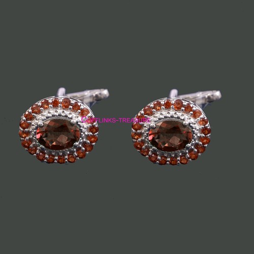 Natural Garnet Gemstones with 925 Sterling Silver Cufflinks For Men's #212 - Picture 3 of 7