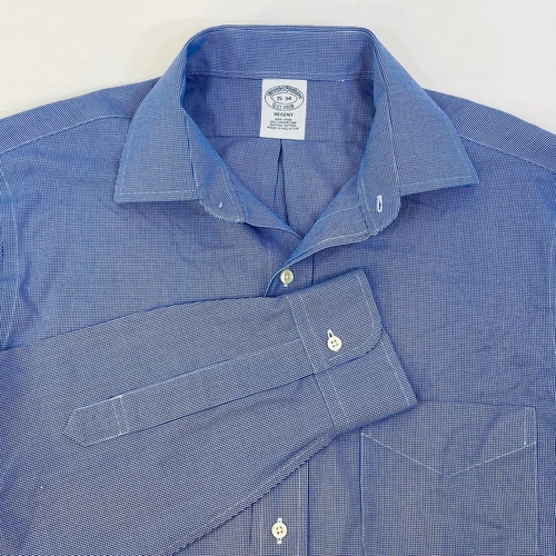 Brooks Brothers REGENT Shirt Blue Micro Check Spread Collar Non-Iron 15-34