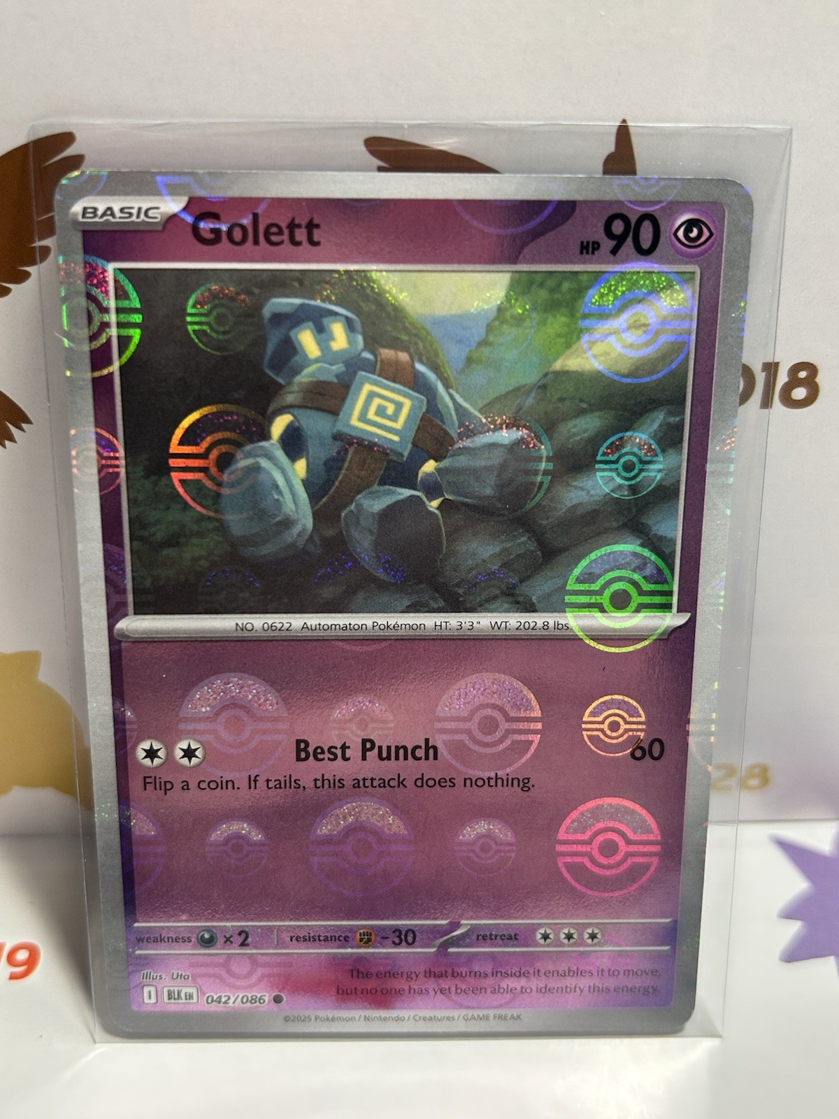 Pokemon TCG Golett 042/086 (Poke Ball Pattern) SV: Black Bolt Holo, NM/M
