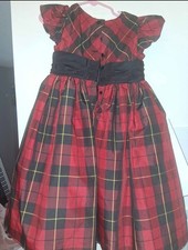 Ralph Lauren Girls 4T Red Plaid Fit Flare Holiday Dress, Black Bow, Taffeta
