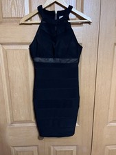 Black Bodycon Dress Small Mesh Cutout Halter Cocktail Party Club. Date Night