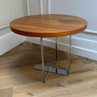 Porada Round Walnut Side Table w/ Metal Base Brown/Silver 70x70x58cm