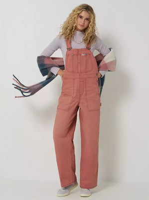 Women's LEE Workwear Large Pink Overalls Loose Fit Wide Leg