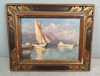 HUILE sur BOIS HSB Paysage Marin Bateau Voilier Peinture Tableau Port Signé L33