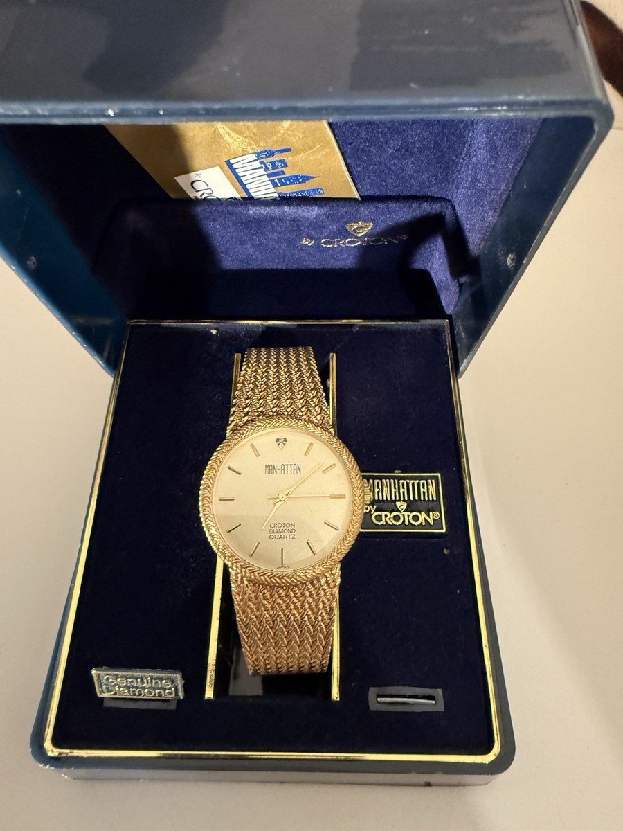 ?Vintage Croton Manhatton Diamond Gold Watch with Black Dial Manhattan  main image 2