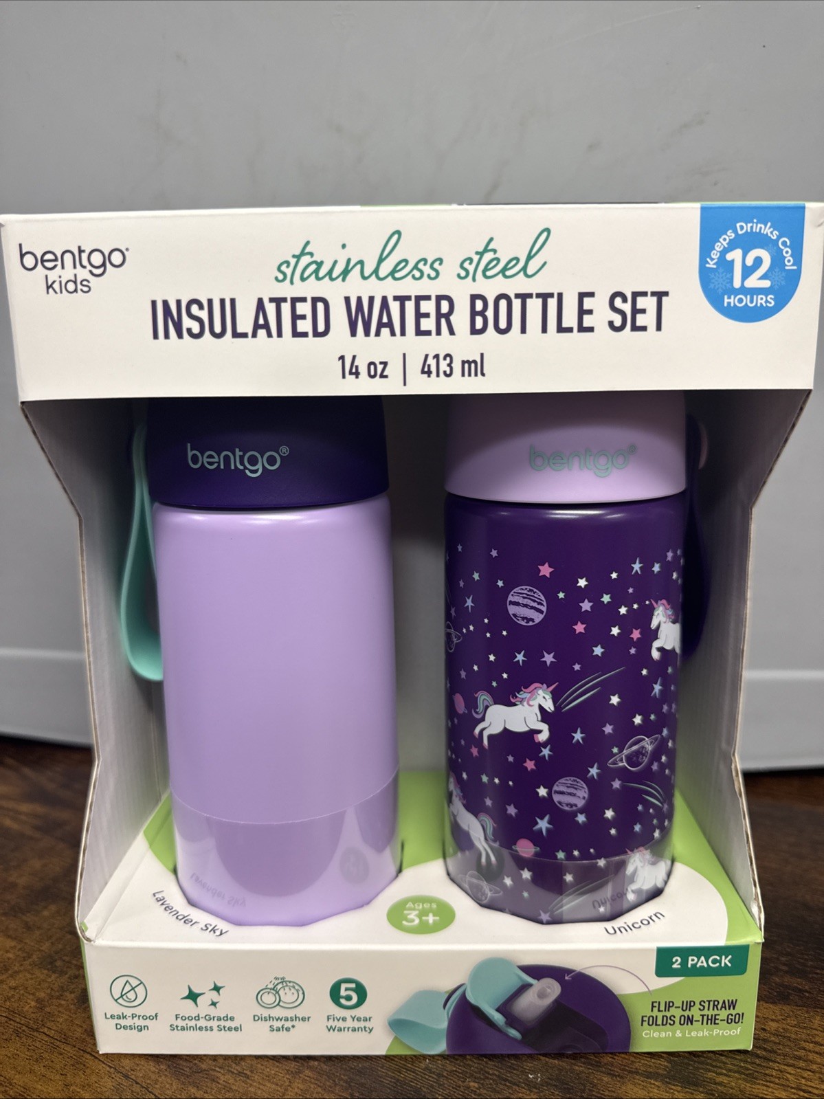 Bentgo Kids Stainless Steel Insulated Water Bottle Set, 14oz