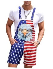 Mens American Flag Overalls Shorts Romper Casual 4th of 3X-Large A3 Flag 01