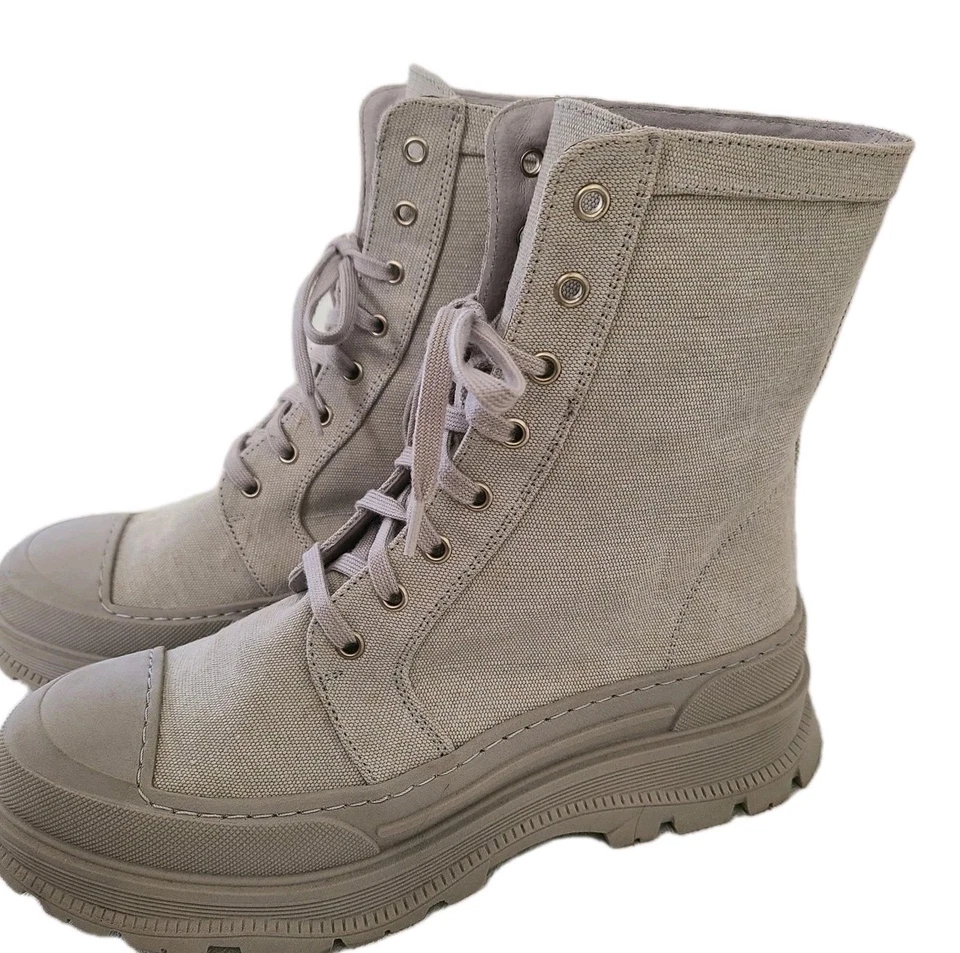 Free People Mujeres EU 40 EE. UU. Talla 9 Camp Out Dove Gris Lona Botas de Combate Encaje  Foto 2 de 4