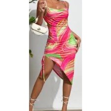 Asymmetric Dress Rainbow Stripe Rave Festival Party Fairy-core Resort Boho Med