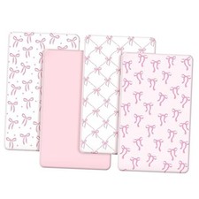 4 Pack Coquette Pink Bows Baby Crib Fitted Sheet 52'' x 28'' Pink Bows Fitted